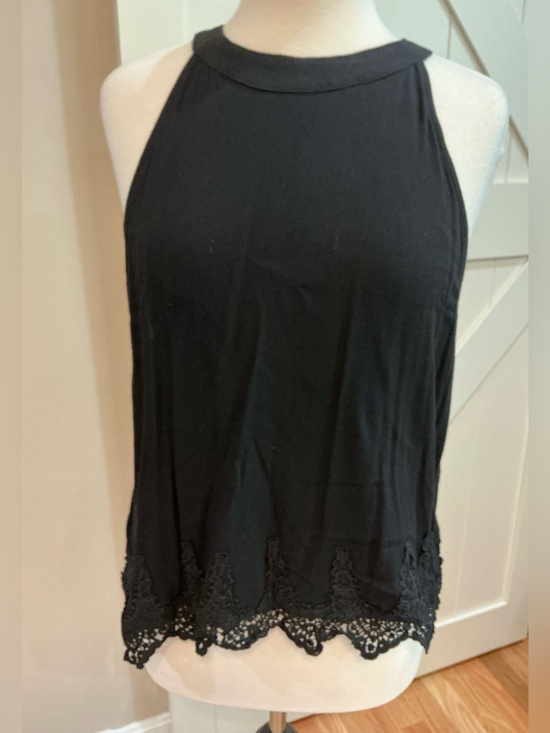 Elodie Tops - Elodie Black Halter-Neck Top with Lace-Trim Hem DP